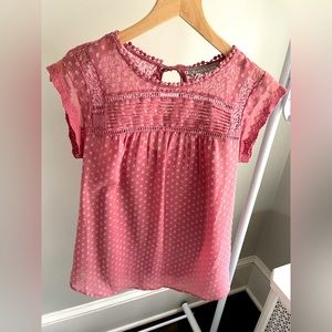 Swiss Dot Mauve cap sleeve blouse
